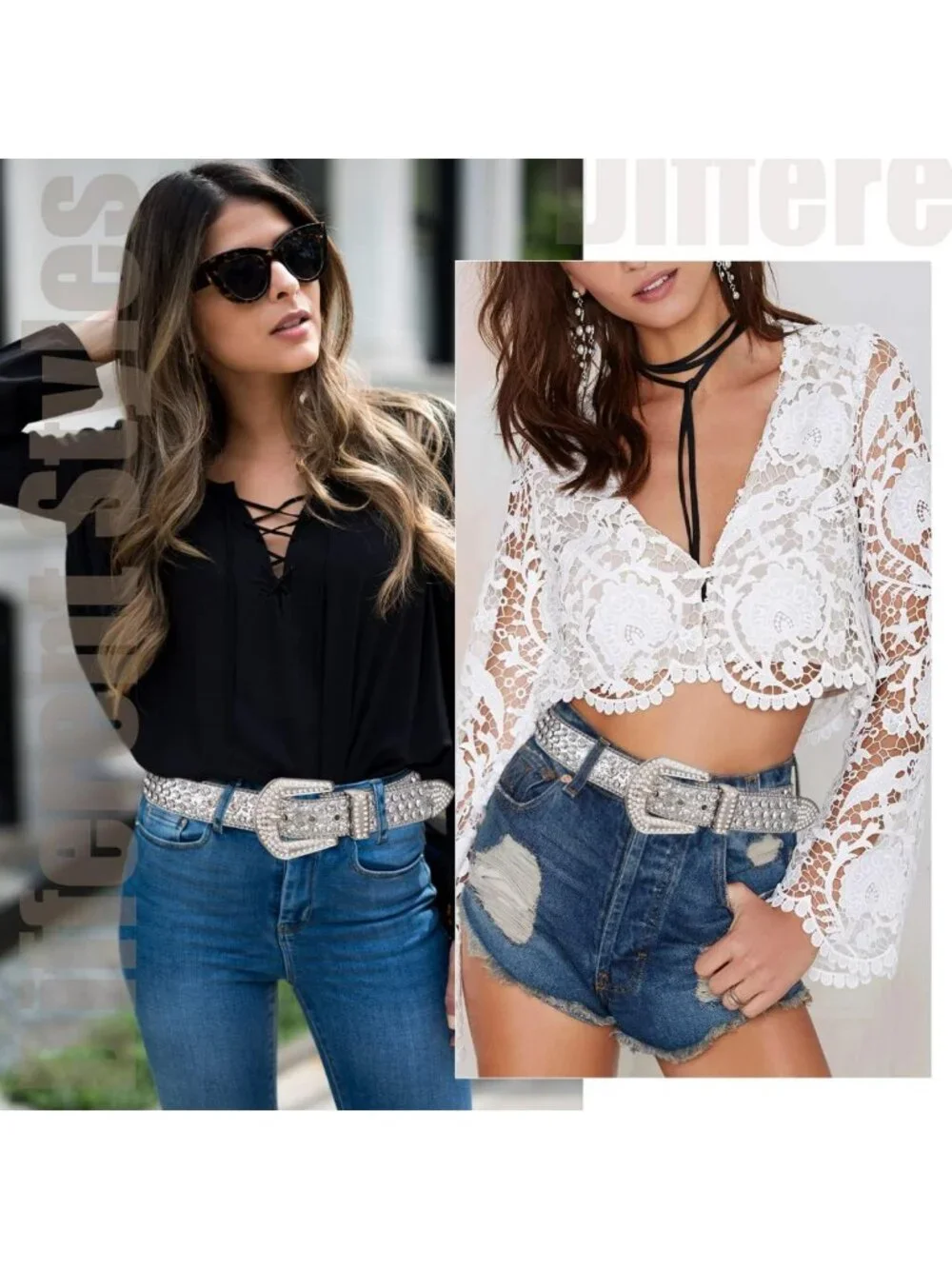Rhinestone Western Studded Leather Belt for Men & Women - Bling Cowgirl Waist